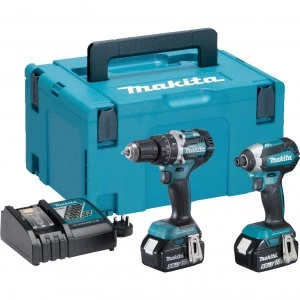 image of Makita DLX2180 18v Cordless LXT Brushless Combi Drill Impact Driver Kit 2 x 5ah Li ion Charger Case