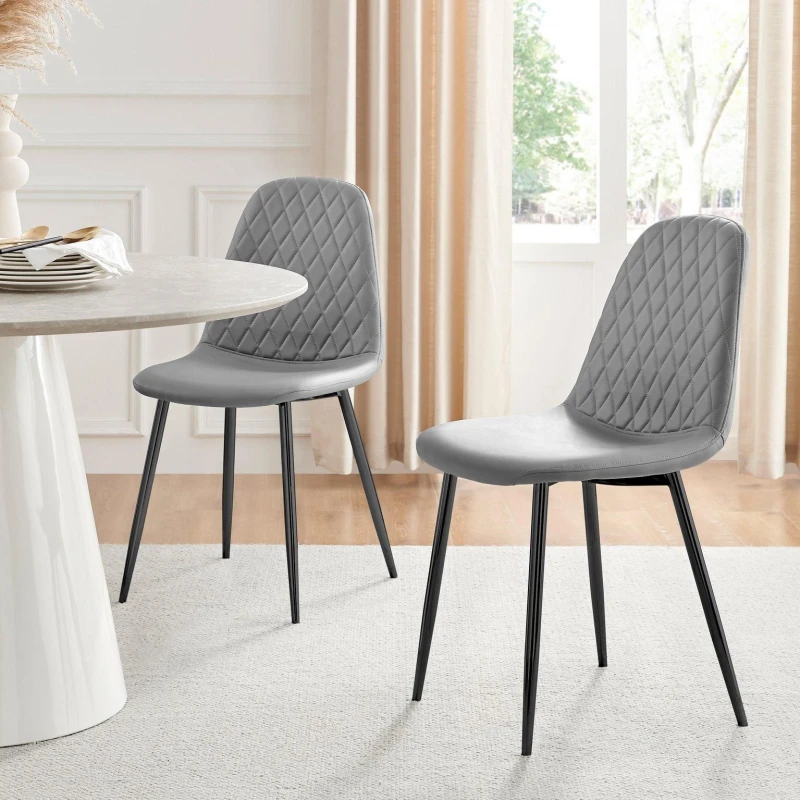 Image of FurnitureboxUK FurnitureboxUK 2x Corona Black Leg Faux Leather Dining Chair in Grey Grey One Size Unisex 5056542600074