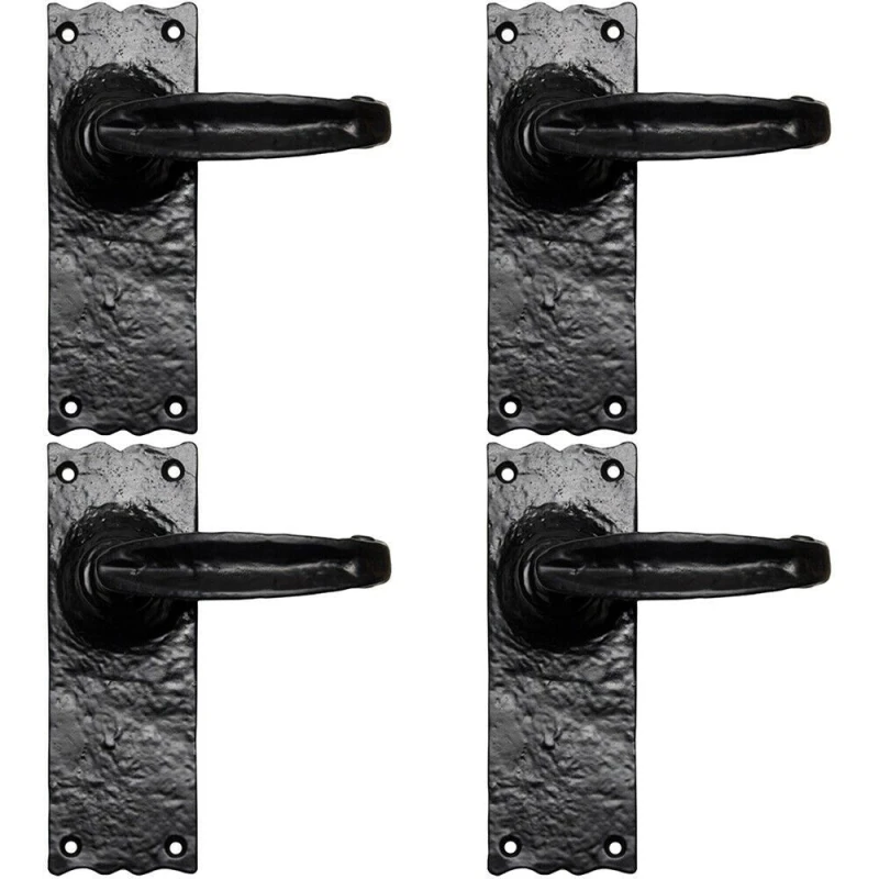 Image of Loops 4x PAIR Forged Straight Lever Handle on Latch Backplate 155 x 55mm Black Antique Black