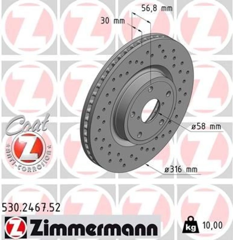 Image of ZIMMERMANN Brake disc ZIMMERMANN 530.2467.52