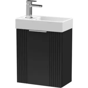 image of Nuie Deco Compact Wall Hung 1-Door Vanity Unit with Basin 400mm Wide - Satin Anthracite