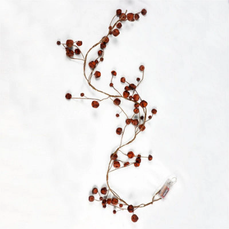 Image of Shatchi 150cm Pre-Lit Hanging Garland Decorations Golden/Silver Bells with 20 Warm White LEDs Christmas Home Wall Door Jingle Xmas Red