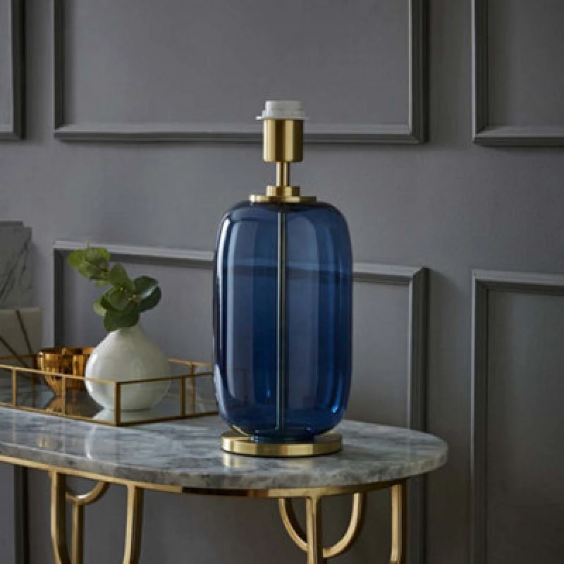 Image of ValueLights ValueLights Leigh Glass with Gold Trim Table Lamp Base in Navy Navy One Size Unisex 5016529267997