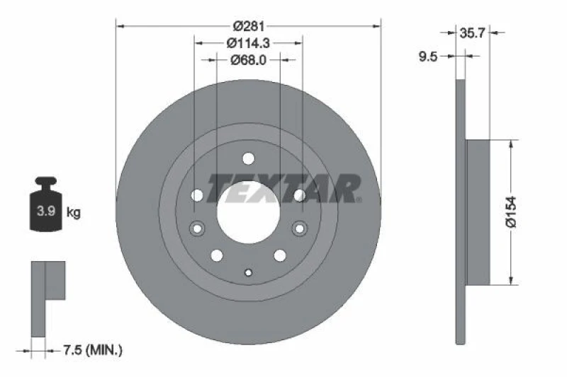Image of Brake disc TEXTAR 92293703