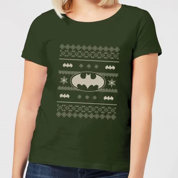 image of DC Batman Knit Pattern Womens Christmas T-Shirt - Forest Green - XL