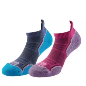 image of 1000 Mile Womens/Ladies Run Ankle Socks (Pack of 2) (3 UK-5 UK) (Hot Pink/Lavender/Blue)