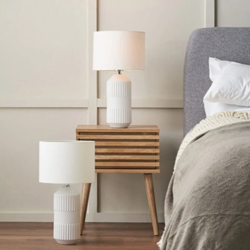 Image of Pacific Lifestyle Set Of 2 Meribel White Geo Textured Tall Ceramic Table Lamp