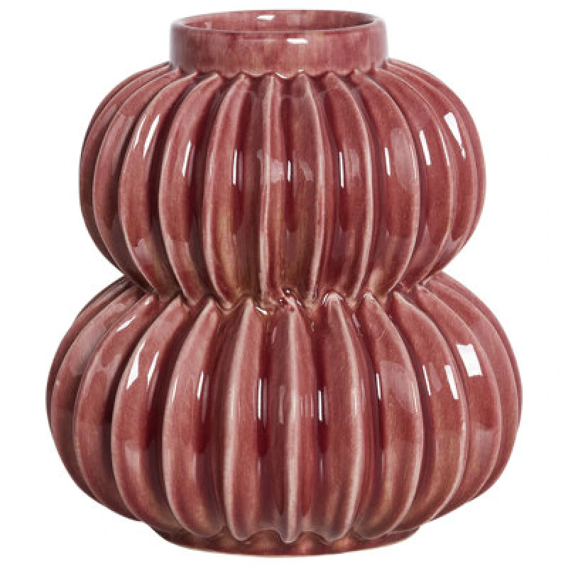 Image of Beliani Flower Vase Watermoss Stoneware 28cm Red