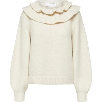 image of Selected Femme Collar Knit Jumper - White