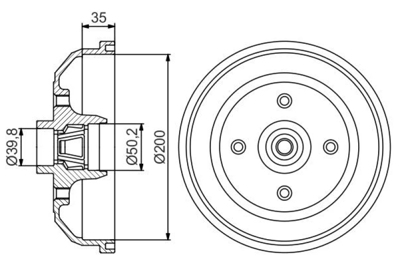 Image of Bosch 0 986 477 256 Brake Drum Rear Axle, 228mm, with wheel bearing Brake Drum (123)