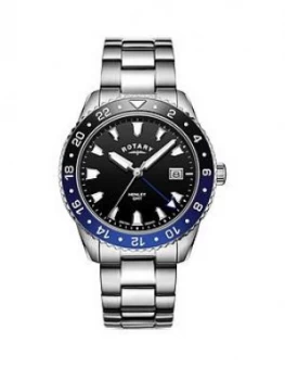 image of Rotary Rotary Henley Black Date Dial With Blue Fade Bezel And Stainless Steel Bracelet Mens Watch