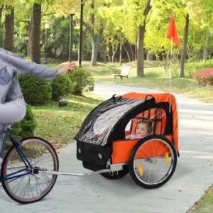 Image of HOMCOM Trailer for Kids Steel Frame Childrens 2-Seater Bike Trailer Orange