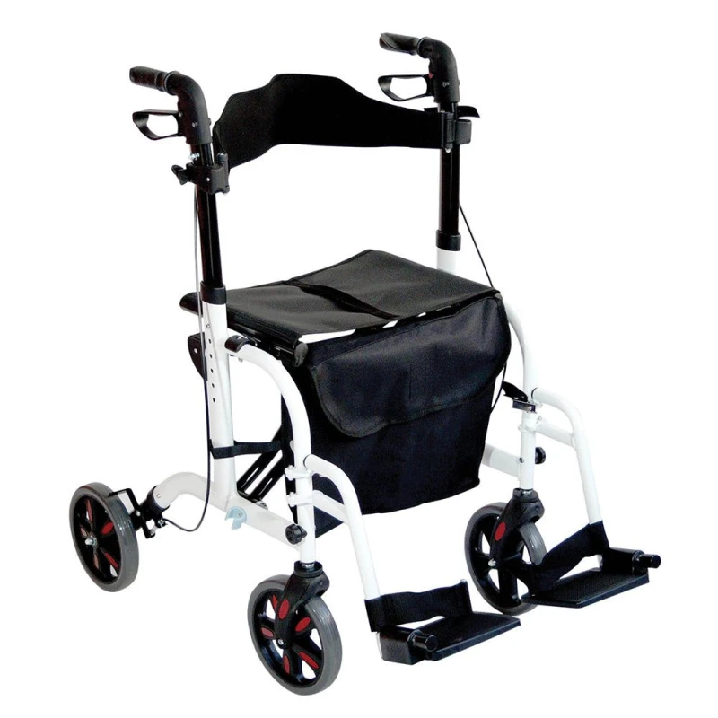 Image of Loops White Deluxe Aluminium Rollator and Transit Chair 2-in-1 Dual Function Walker White