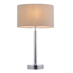 image of Table Lamp Chrome Plate & Taupe Fabric 60W E27 Bedside Light e10611