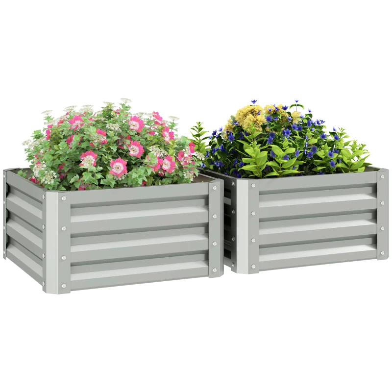 Image of Outsunny Set of 2 Raised Garden Bed Galvanised Planter Box - Light Grey TJ Hughes 5061025097517