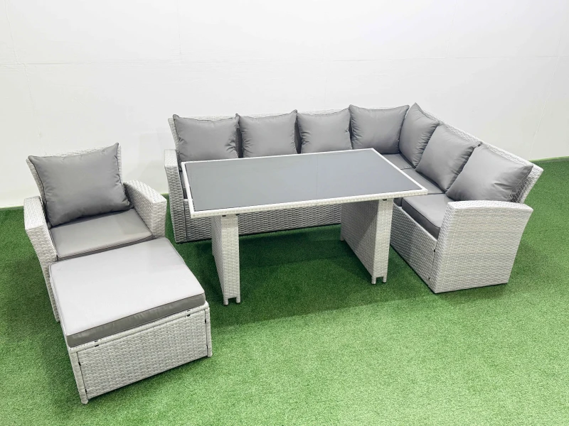 Image of Fimous Outdoor Garden Furniture Sets 8 Seater Wicker Rattan Corner Sofa Sets in Light Grey Light Grey Unisex