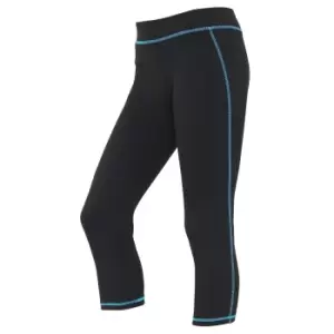 image of AWDis Just Cool Womens/Ladies Girlie Capri Sports Trousers (L) (Jet Black/Sapphire Blue)