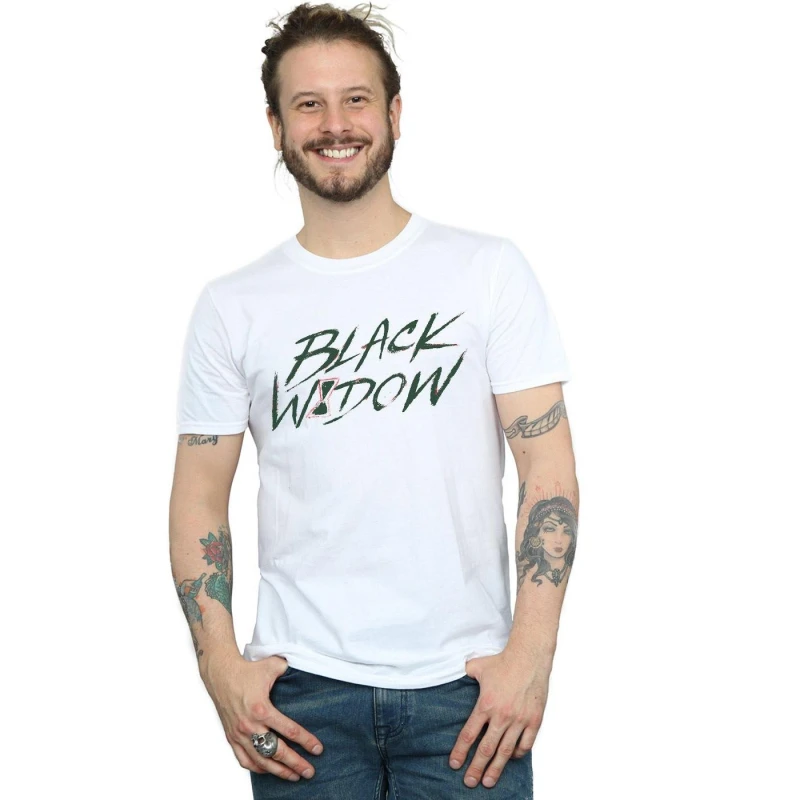 Image of Marvel Marvel Men Black Widow Movie Alt Logo T-Shirt in White Size: Small White S Male 5059400826081