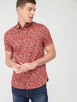 Image of Ted Baker Short Sleeve Floral Print Shirt - Red, Size 3, Men