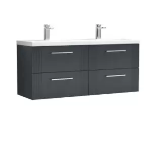 image of Nuie Deco 1200mm Wall Hung 4 Drawer Vanity & Double Ceramic Basin - Satin Anthracite