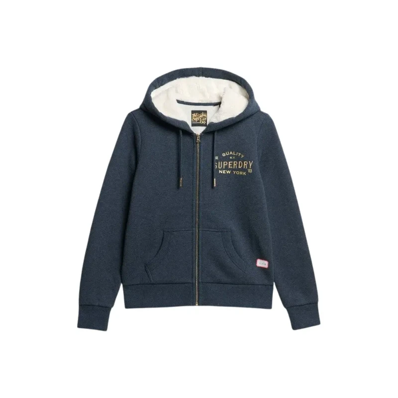 Image of Superdry Womens zip-up hoodie with metallic logo Superdry Luxe Bleu Female M