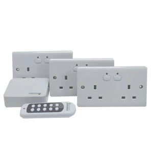 image of Energenie MiHome Double Wall Socket - 3 Pack with Remote Control and MiHome Gateway