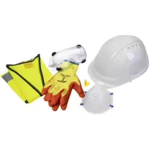 image of SITE PPE PACK - XL Hi-Vis Waistcoat - Hard Hat - Grip Gloves - Goggles & Mask