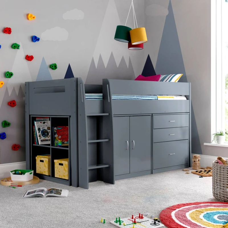 Image of Bedmaster Lacy Storage Mid Sleeper Bed And Pocket Mattress Grey