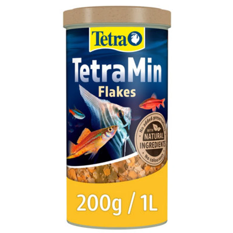 Image of Tetra Min Fish Food Flakes, Complete And Varied Food For All Tropical Fish, 100L/200G