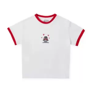 Image of Star Wars Darth Love Womens Cropped Ringer T-Shirt - White Red - L - White Red