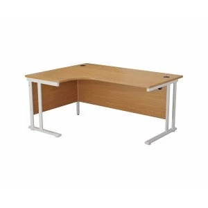 image of TC Office Start White Cantilever Frame Left Hand Crescent Desk 1600x1200mm, Oak