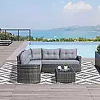 image of OutSunny Rattan Sofa Set Grey 720 x 780 mm