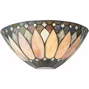 image of Tiffany Glass Wall Light Cream & Textured Deco Shade Interior Sconce i00241