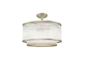 image of Antigua 5 Light Semi Flush Ceiling Light Gold Crystal