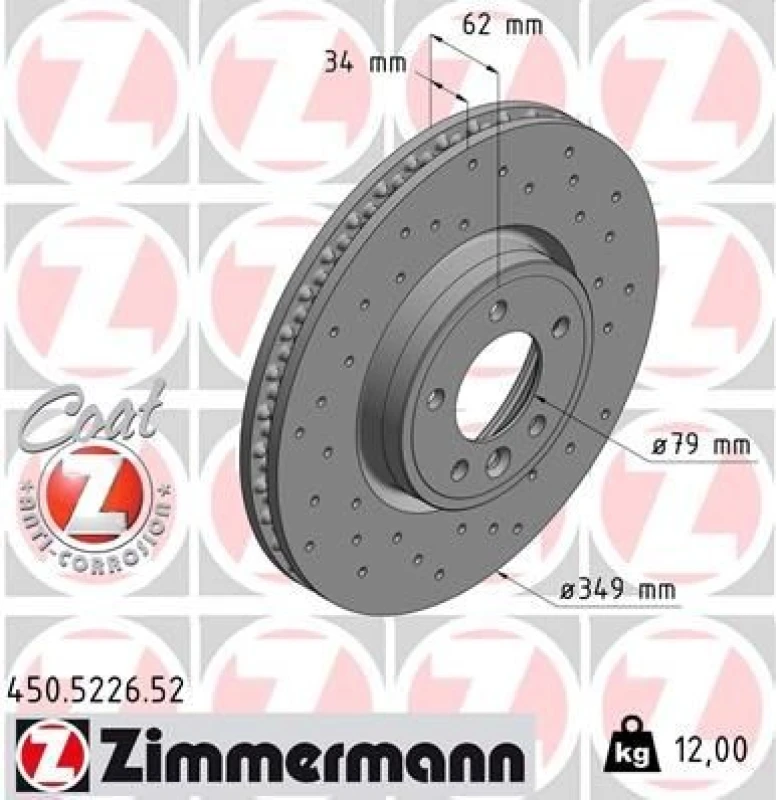 Image of ZIMMERMANN Brake disc ZIMMERMANN 450.5226.52