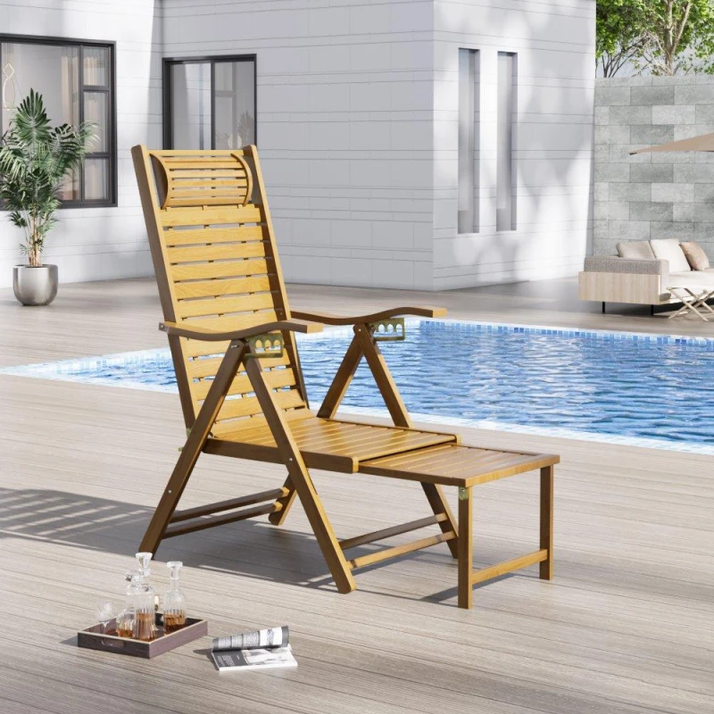 Image of Breeins Bamboo Foldable Recliner Lounger Chair Brown Brown L