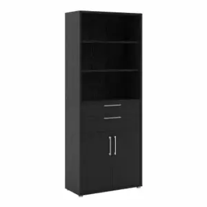 Image of Prima Bookcase with 5 Shelves and 2 Drawers, black