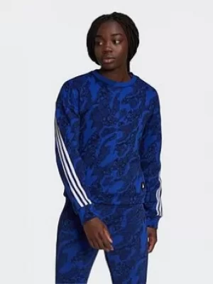Image of adidas Sportswear Future Icons Animal-print Sweatshirt, Blue/White Size M Women
