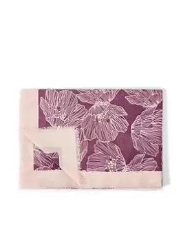 image of Katie Loxton Line Floral Foil Scarf- Plum/Rose Gold