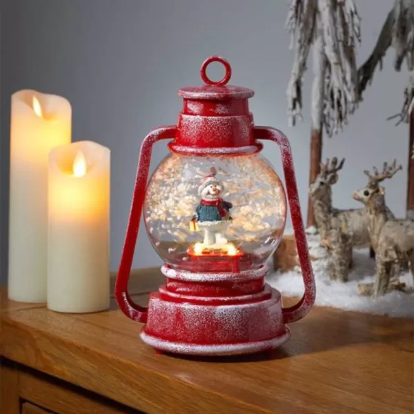 image of 22cm Battery Operated Light up SnowFall Snowman Lamp Lantern Decoration