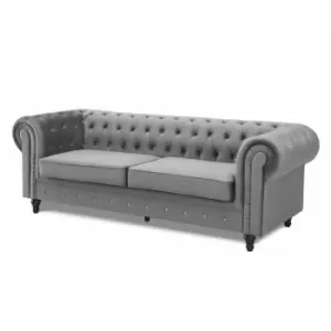 image of Chesterfield Grey Velvet Sofa 3s