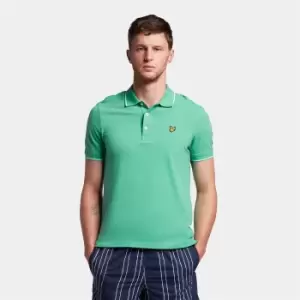 Mens Tipped Polo Shirt - Green Glaze/White - XS