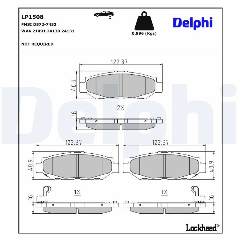 Image of DELPHI Brake pad set DELPHI LP1508