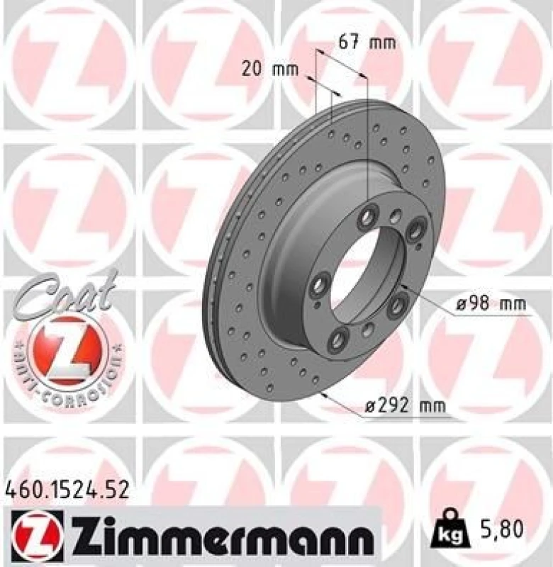 Image of ZIMMERMANN Brake disc ZIMMERMANN 460.1524.52