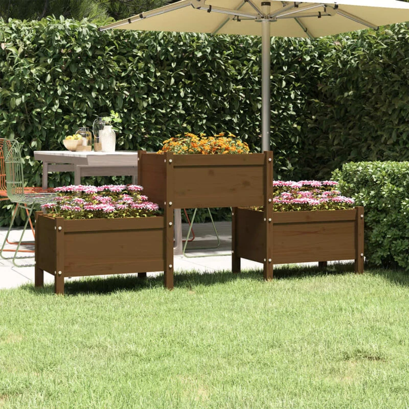 Image of vidaXL Planter Honey Brown 178.5x44x75cm Solid Wood Pine, Brown 822250