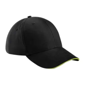 image of Beechfield Adults Unisex Athleisure Cotton Baseball Cap (Pack of 2) (One Size) (Black/Lime Green)