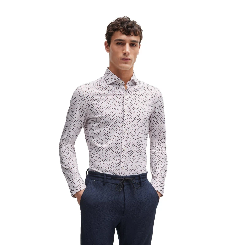Image of Boss Mens P Hank Spread Long Sleeve Oxford Shirt White male 15.7 inch