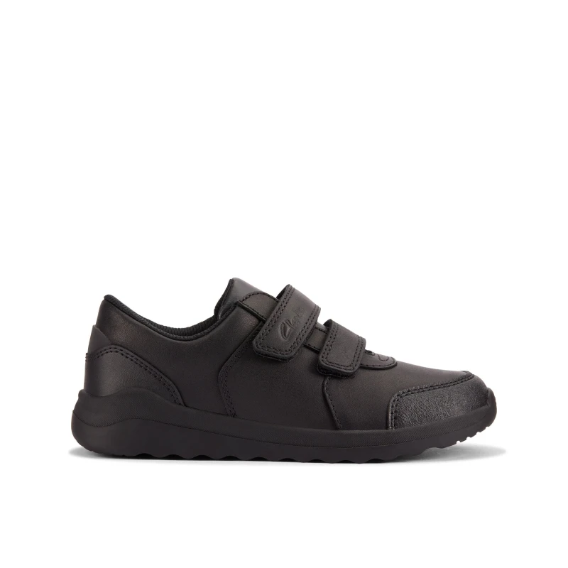 Image of Clarks Daze Step 2 Kid Black Leather Riptape, School Shoes Size: 12-Wide Fit Black Unisex 12-Wide Fit