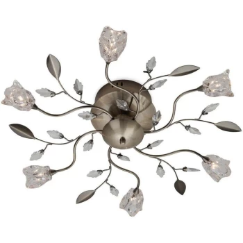 Image of Cindy - 6 Light Flush Multi Arm Ceiling Light Antique Brass, Clear Glass, G4 Bulb - Firstlight
