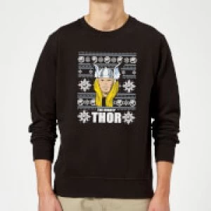 image of Marvel Comics The Mighty Thor Face Christmas Knit Black Christmas Sweatshirt - M - Black